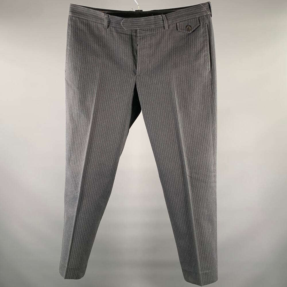 MICHAEL BASTIAN Size 38 Grey White Pinstripe Cotton Button Fly Dress Pants